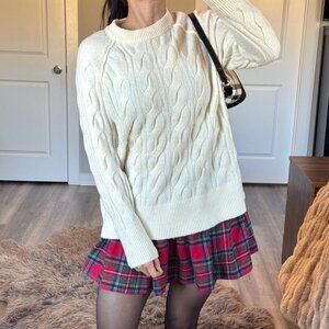 NWT Aerie Ivory Cable Knit Sweater Soft Girl Academia Cozy Preppy Cottagecore
